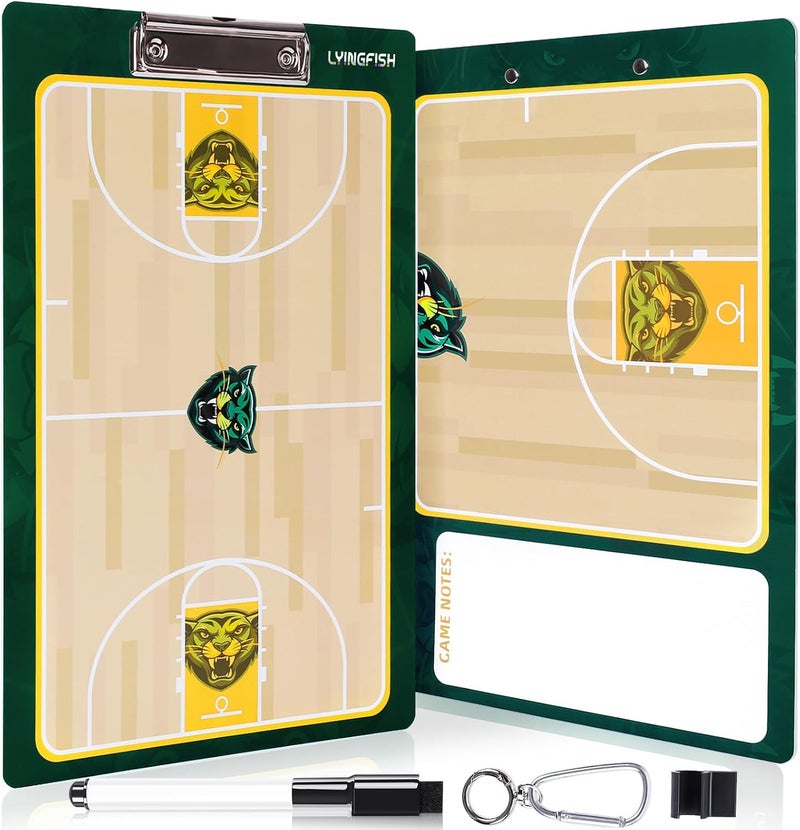 LYINGFISH Basketball Dry Erase Coaches Clipboard, Waterproof Basketball Clipboard for Coaches Double-Sided Basketball White Board for Coaches Writable and Erasable Basketball Dry Erase Board for Coaches（Green） - Image 1